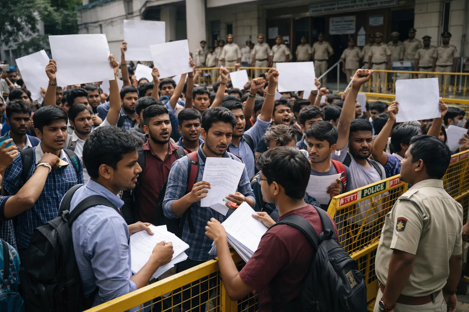 SSC aspirants protesting across India towards alleged exam mismanagement and delays.